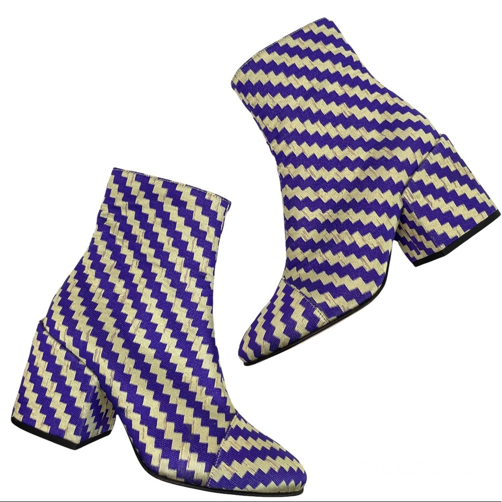 DRIES VAN NOTEN Ankle Boots Purple Check Textured Thread NEW Size 36